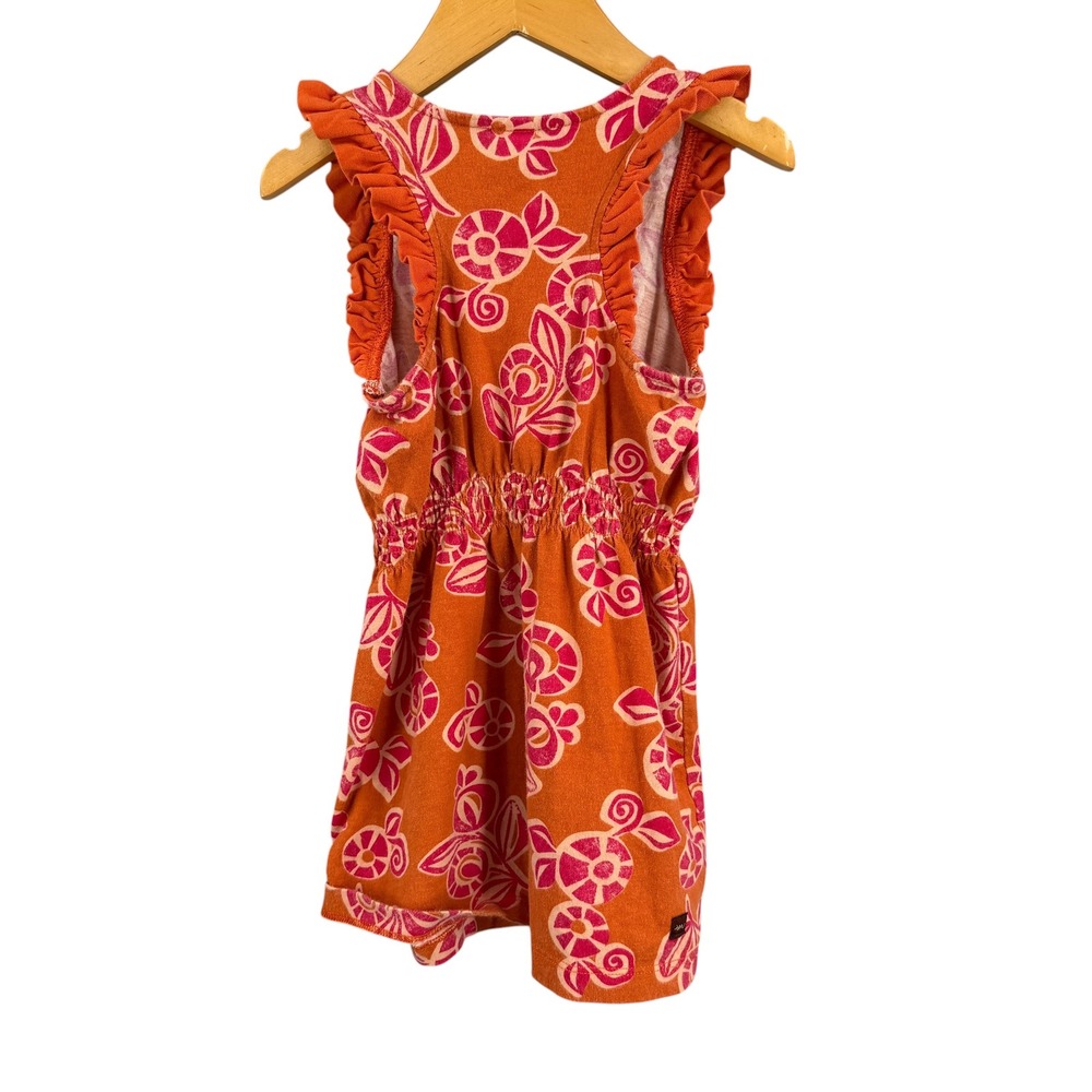 Tea Collection Dress Size 3 Orange Pink Floral Ruffle Sleeve 100% Cotton - Picture 2 of 3